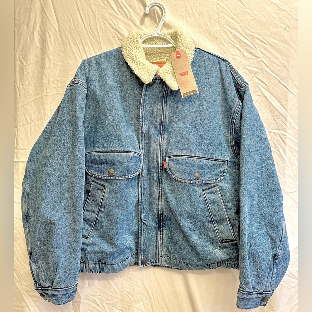 Levi’s • “Rancher” • Sherpa Blue Denim Trucker Jacket • Small • New With Tags